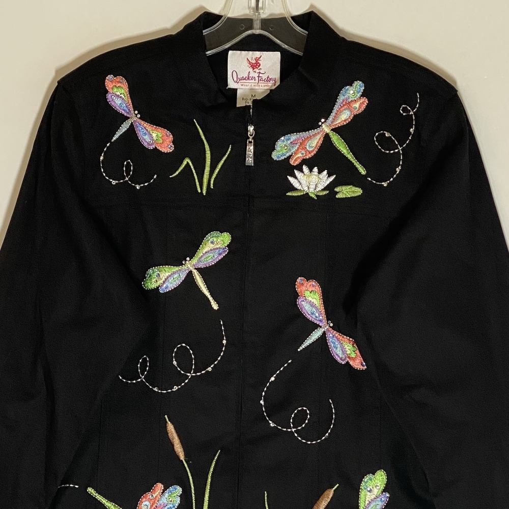 Quacker Factory Black Embroidered Dragonfly Jacket with great pockets. - Picture 3 of 16